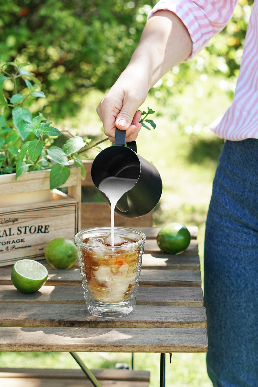 Cold brew with milk in Hario glass