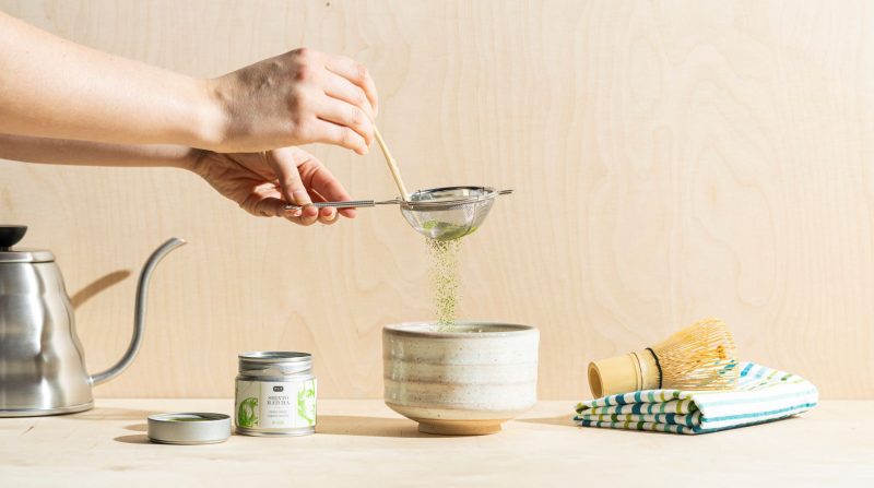 Sift matcha through a strainer to crush it more precisely